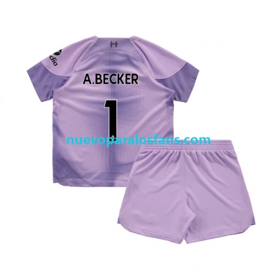 Camiseta de Fútbol Liverpool Alisson Becker 1 Portero Niño Casa 2022-2023 Manga Corta