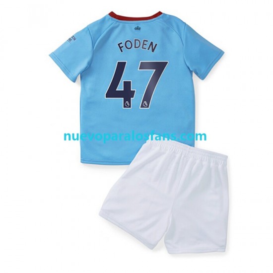 Camiseta de Fútbol Manchester City Foden 47 Niño Casa 2022-2023 Manga Corta