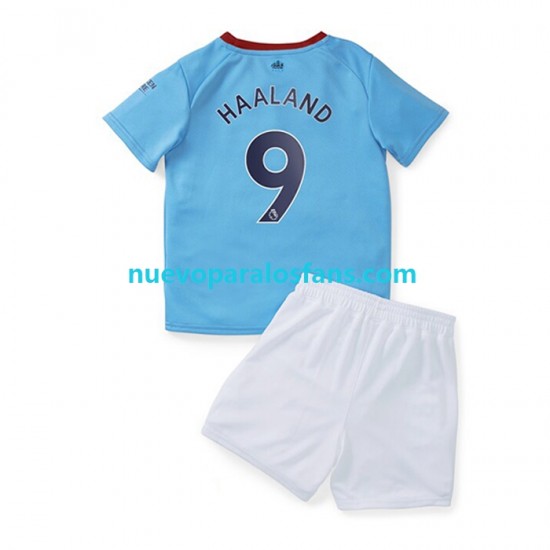 Camiseta de Fútbol Manchester City Haaland 9 Niño Casa 2022-2023 Manga Corta