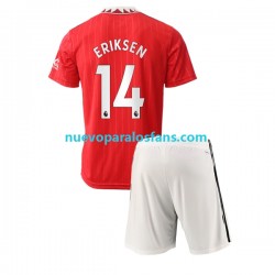 Camiseta de Fútbol Manchester United Christian Eriksen 14 Niño Casa 2022-2023 Manga Corta