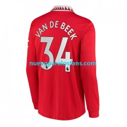 Camiseta de Fútbol Manchester United Donny van de Beek 34 Hombre Casa 2022-2023 Manga Larga