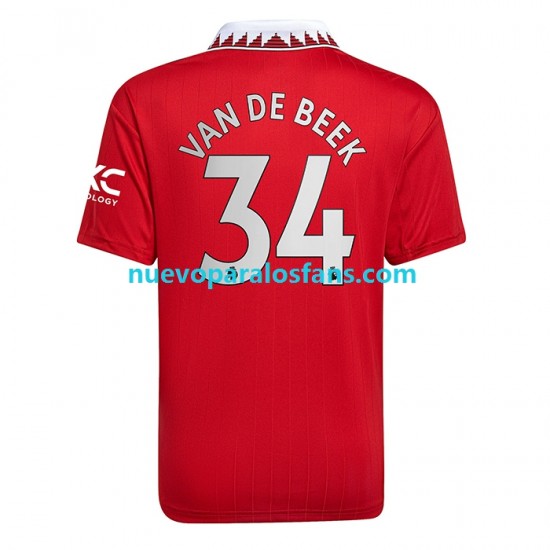 Camiseta de Fútbol Manchester United Donny van de Beek 34 Hombre Casa 2022-2023 Manga Corta