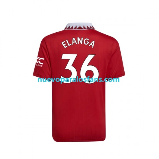 Camiseta de Fútbol Manchester United Elanga 36 Hombre Casa 2022-2023 Manga Corta