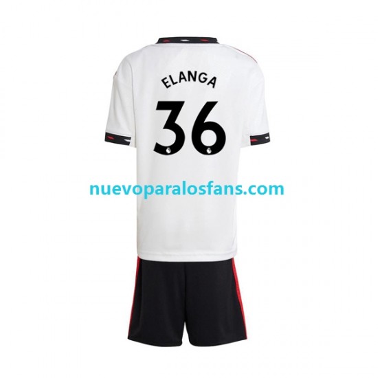 Camiseta de Fútbol Manchester United Elanga 36 Niño Exterior 2022-2023 Manga Corta