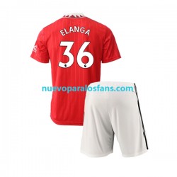 Camiseta de Fútbol Manchester United Elanga 36 Niño Casa 2022-2023 Manga Corta