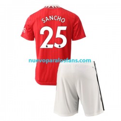 Camiseta de Fútbol Manchester United Jadon Sancho 25 Hombre Niño Casa 2022-2023 Manga Corta