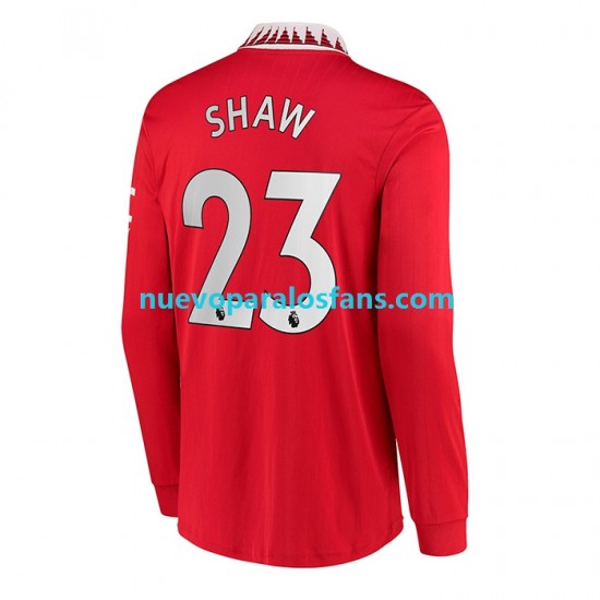 Camiseta de Fútbol Manchester United Luke Shaw 23 Hombre Casa 2022-2023 Manga Larga