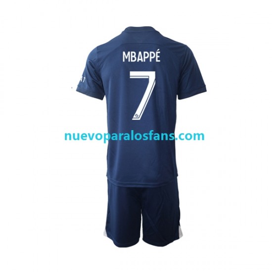 Camiseta de Fútbol Paris Saint-Germain Mbappé 7 Niño Casa 2022-2023 Manga Corta