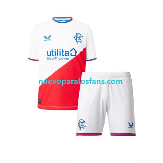 Camiseta de Fútbol Rangers Niño Exterior 2022-2023 Manga Corta