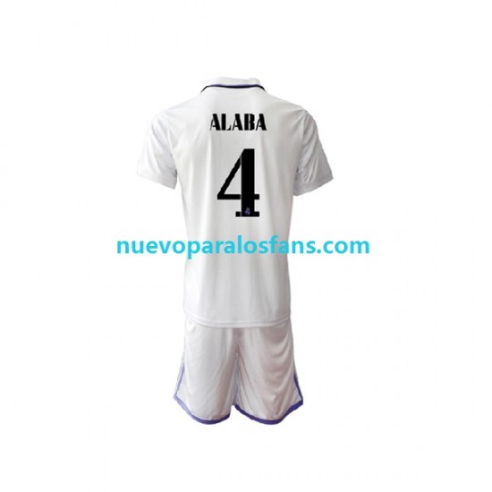 Camiseta de Fútbol Real Madrid David Alaba 4 Niño Casa 2022-2023 Manga Corta