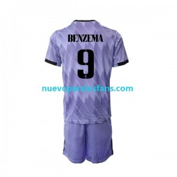Camiseta de Fútbol Real Madrid Karim Benzema 9 Niño Exterior 2022-2023 Manga Corta