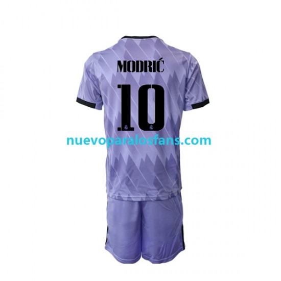 Camiseta de Fútbol Real Madrid Modrić 10 Niño Exterior 2022-2023 Manga Corta