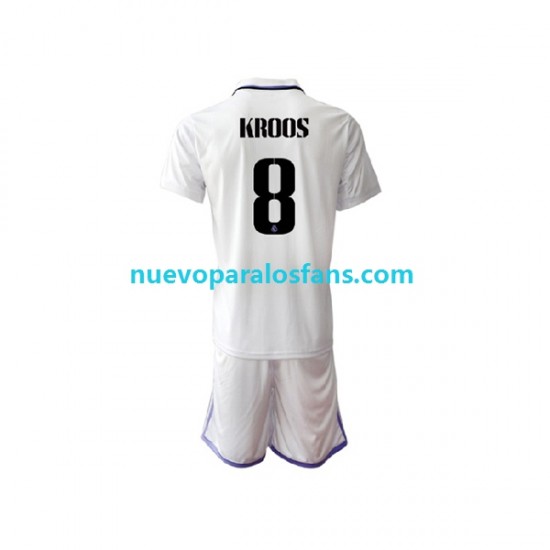 Camiseta de Fútbol Real Madrid Toni Kroos 8 Niño Casa 2022-2023 Manga Corta