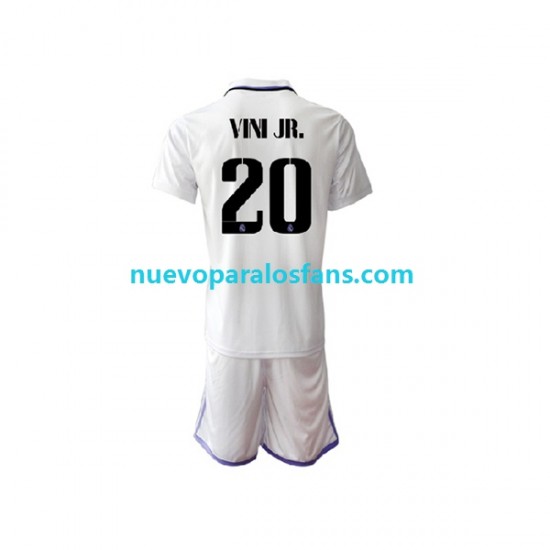 Camiseta de Fútbol Real Madrid Vinicius Junior 20 Niño Casa 2022-2023 Manga Corta