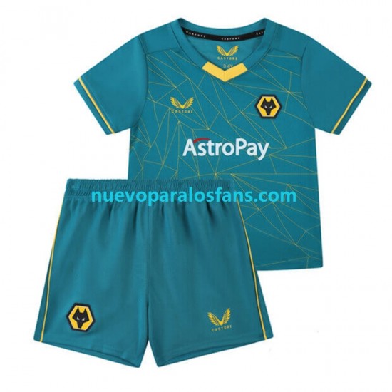 Camiseta de Fútbol Wolverhampton Wanderers Niño Exterior 2022-2023 Manga Corta