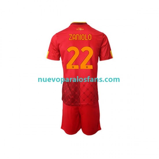 Camiseta de Fútbol AS Roma Nicolo Zaniolo 22 Niño Casa 2022-2023 Manga Corta