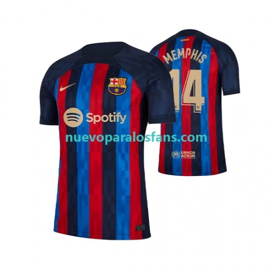 Camiseta de Fútbol FC Barcelona Memphis Depay 14 Hombre Casa 2022-2023 Manga Corta