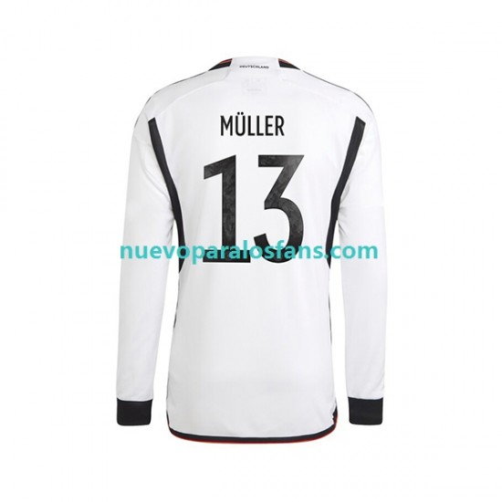 Camiseta de Fútbol Alemania Thomas Muller 13 Hombre Casa Copa Mundial 2022 Manga Larga
