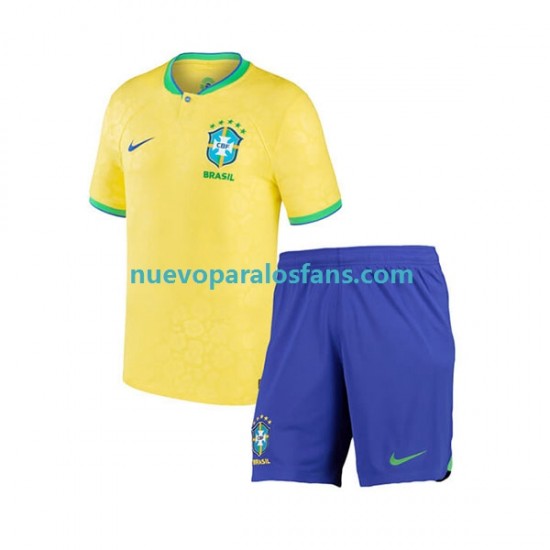 Camiseta de Fútbol Brasil Niño Casa Copa Mundial 2022 Manga Corta