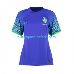 Camiseta de Fútbol Brasil Mujer Exterior Copa Mundial 2022 Manga Corta