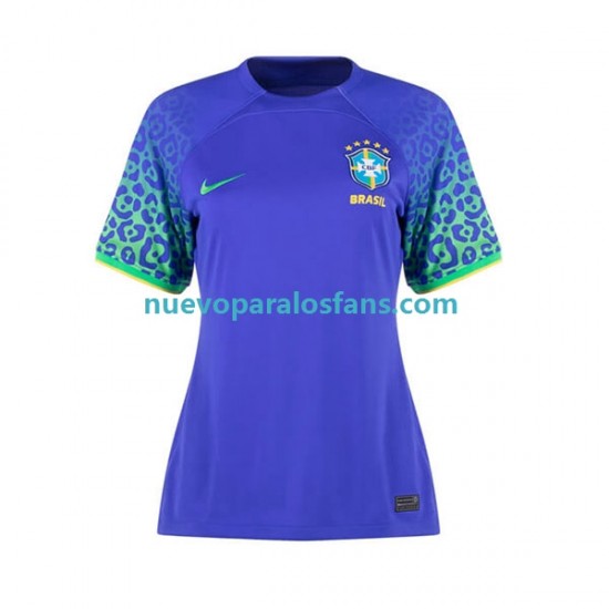 Camiseta de Fútbol Brasil Mujer Exterior Copa Mundial 2022 Manga Corta