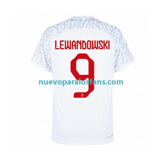 Camiseta de Fútbol Polonia Lewandowski 9 Hombre Casa Copa Mundial 2022 Manga Corta