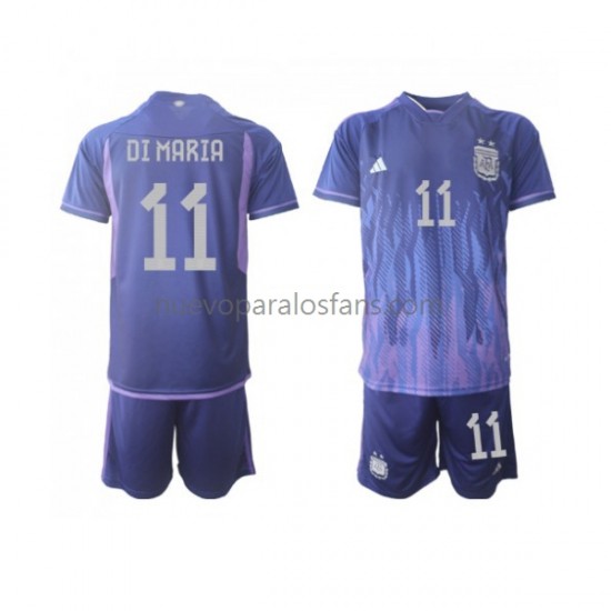 Camiseta de Fútbol Argentina Di Maria 11 Niño Exterior Copa Mundial 2022 Manga Corta