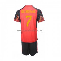 Camiseta de Fútbol Bélgica De Bruyne 7 Niño Casa Copa Mundial 2022 Manga Corta