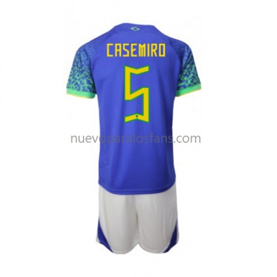 Camiseta de Fútbol Brasil Casemiro 5 Niño Exterior Copa Mundial 2022 Manga Corta