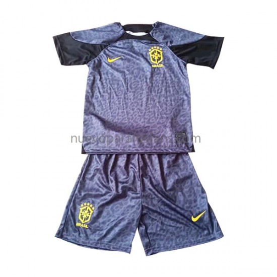 Camiseta de Fútbol Brasil Portero Niño Casa Copa Mundial 2022 Manga Corta