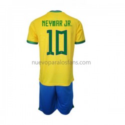 Camiseta de Fútbol Brasil Neymar JR 10 Niño Casa Copa Mundial 2022 Manga Corta