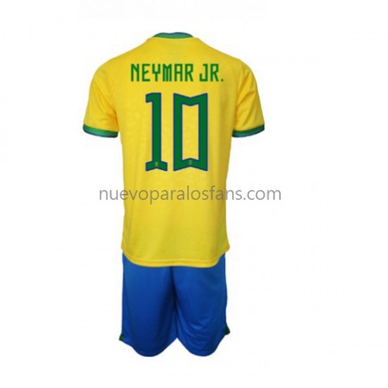 Camiseta de Fútbol Brasil Neymar JR 10 Niño Casa Copa Mundial 2022 Manga Corta