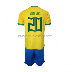 Camiseta de Fútbol Brasil Vinicius Junior 20 Niño Casa Copa Mundial 2022 Manga Corta