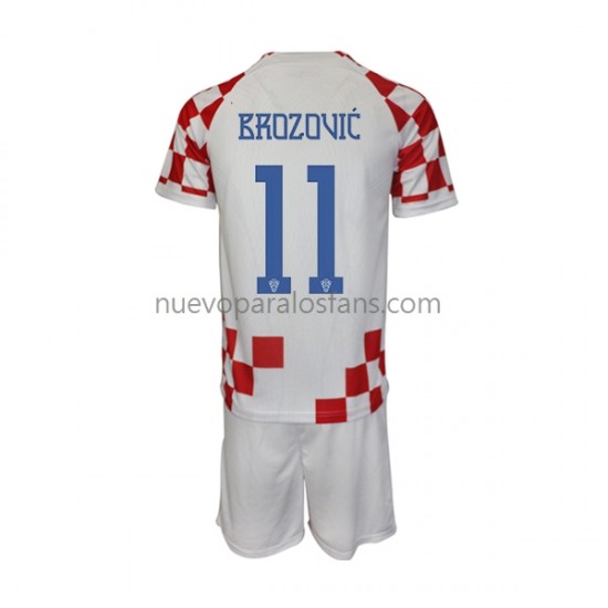 Camiseta de Fútbol Croacia Brozovic 11 Niño Casa Copa Mundial 2022 Manga Corta