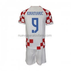 Camiseta de Fútbol Croacia Kramaric 9 Niño Casa Copa Mundial 2022 Manga Corta