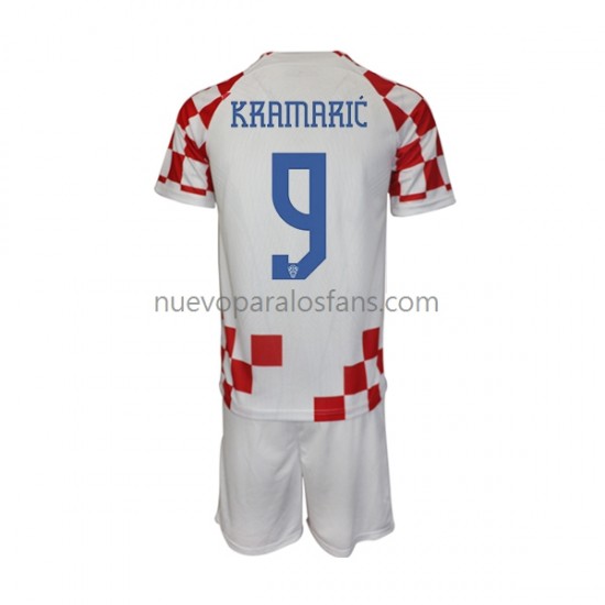 Camiseta de Fútbol Croacia Kramaric 9 Niño Casa Copa Mundial 2022 Manga Corta