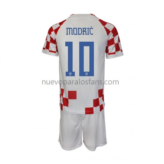 Camiseta de Fútbol Croacia Modrić 10 Niño Casa Copa Mundial 2022 Manga Corta