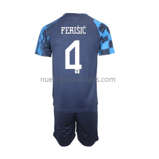Camiseta de Fútbol Croacia Perisic 4 Niño Exterior Copa Mundial 2022 Manga Corta
