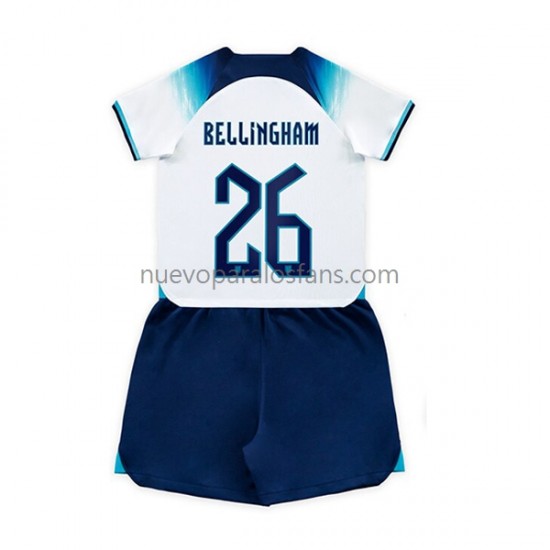 Camiseta de Fútbol Inglaterra Bellingham 26 Niño Casa Copa Mundial 2022 Manga Corta