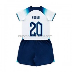 Camiseta de Fútbol Inglaterra Foden 20 Niño Casa Copa Mundial 2022 Manga Corta