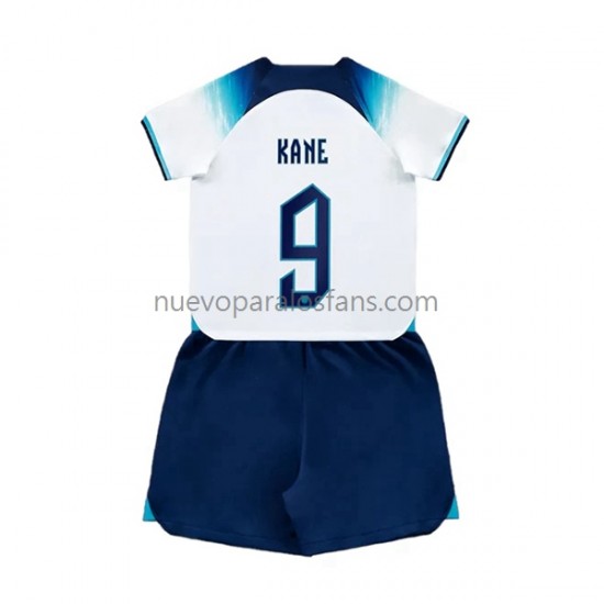 Camiseta de Fútbol Inglaterra Kane 9 Niño Casa Copa Mundial 2022 Manga Corta