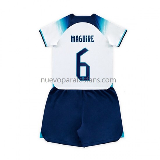 Camiseta de Fútbol Inglaterra Maguire 6 Niño Casa Copa Mundial 2022 Manga Corta
