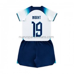 Camiseta de Fútbol Inglaterra Mount 19 Niño Casa Copa Mundial 2022 Manga Corta