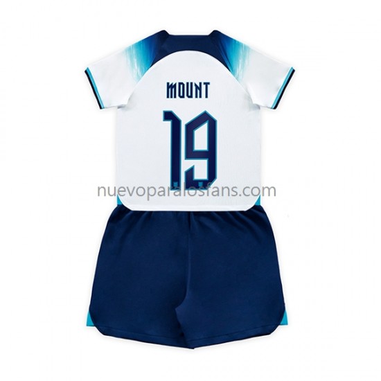 Camiseta de Fútbol Inglaterra Mount 19 Niño Casa Copa Mundial 2022 Manga Corta