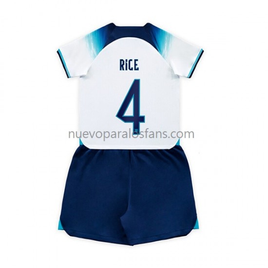 Camiseta de Fútbol Inglaterra Rice 4 Niño Casa Copa Mundial 2022 Manga Corta