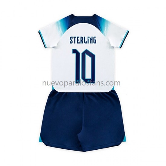 Camiseta de Fútbol Inglaterra Sterling 10 Niño Casa Copa Mundial 2022 Manga Corta