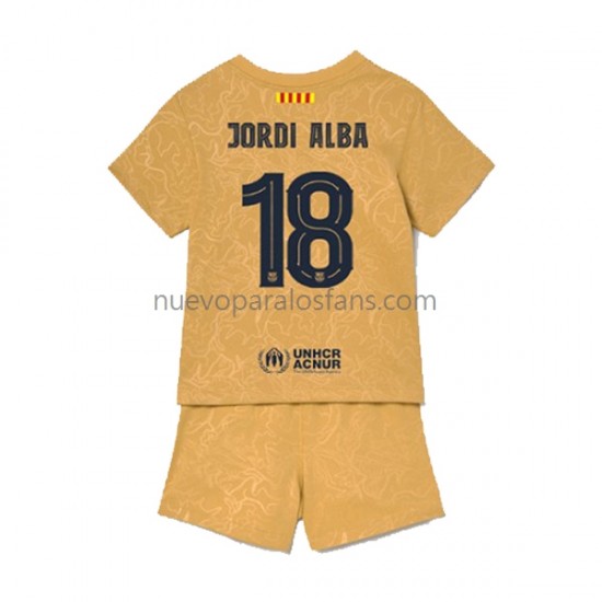 Camiseta de Fútbol FC Barcelona Jordi Alba 18 Niño Exterior 2022-2023 Manga Corta