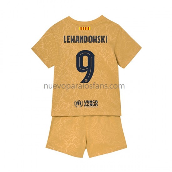 Camiseta de Fútbol FC Barcelona Lewandowski 9 Niño Exterior 2022-2023 Manga Corta
