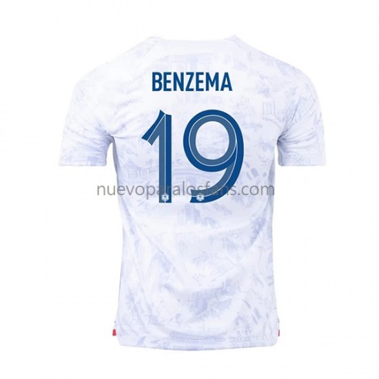 Camiseta de Fútbol Francia Benzema 19 Hombre Exterior Copa Mundial 2022 Manga Corta