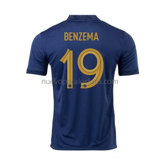 Camiseta de Fútbol Francia Benzema 19 Hombre Casa Copa Mundial 2022 Manga Corta